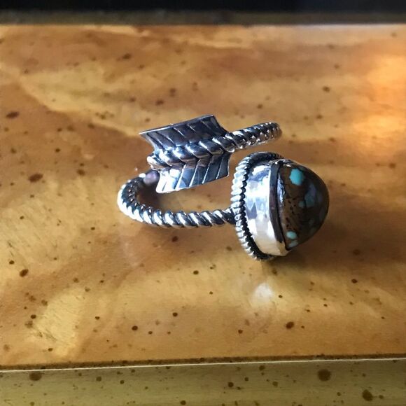 Royston Blue Horizon Turquoise Sterling Silver Arrow Ring Size 7 - Picture 9 of 9